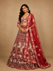 Red Floral and Bird Embroidered Net Lehenga for Bridesmaids