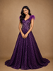 Violet Floral And Sequins Worked Net Party Wear Gown