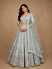Sky Blue Floral Embroidered Raw Silk Bridesmaid Lehenga