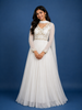 White Sequins And Floral Embroidery Crepe Gown