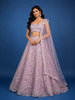 Pastel Lavender Floral And Sequins Embroidered Net Lehenga for Bridesmaids