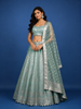 Blue Floral Mirror Designed Banarasi Silk Lehenga for Bridesmaid