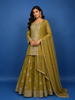Olive Green Floral Designed Semi Silk Lehenga
