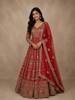 Red Floral Embroidery Net Bridal Gown
