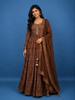 Brown Floral Motif Bead And Printed Work Cotton Gown