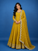 Yellow Stone Embellished Georgette Anarkali Suit With Scalloped Dupatta