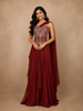 Wine Red Floral Georgette Gown – Elegant Party Wear for Women