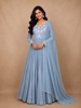 Light Blue Floral Design Crepe Gown