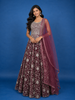 Wine Floral Embroidered Design Net Gown