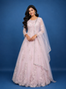 Baby Pink Floral Embroidered Design Net Ball Gown
