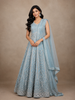 Aqua Blue Floral Embroidered Design Net Gown