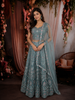 Slate Blue Floral Thread and Beads Embroidered Design Net Lehenga with Dupatta