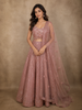 Dusty Rose Pink Floral Sequins and Beads Embroidered Design Net Lehenga With Dupatta