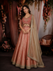 Coral Peach Floral Beads and Mirror Embroidered Design Tissue Silk Mermaid Lehenga With Dupatta