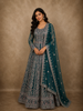 Teal Blue Floral Beads and Zari Embroidered Design Net Mastani Lehenga with Dupatta