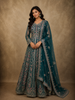 Emerald Teal Green Floral Beads and Zari Embroidered Design Net Mastani Lehenga with Dupatta