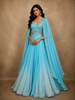 Soft Aqua Blue Heavy Beads Embroidered Design Satin Lehenga with Dupatta