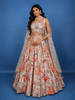 Peach Multi-Color Floral Embroidered Synthetic Lehenga Set