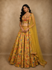 Antique Mustard Golden Yellow Floral Printed and Sequins Embroidered Design Crepe Bridesmaids Lehenga with Dupatta