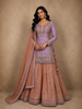 Peach with Lavender Georgette Lehenga Embellished with Floral Embroidery Paired with Dupatta