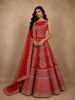 Red Raw Silk Semi-Stitched Lehenga Embellished with Floral Embroidery Paired with Net Dupatta