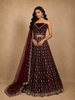 Burgundy Raw Silk Semi-Stitched Lehenga Embellished with Mirrorwork Paired with Net Dupatta