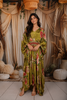 Green Floral Printed Kaftan-style Crepe Gown