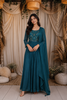Peacock Green Floral Embroidery Semi Silk Gown