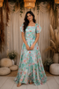 Sky Blue Floral Printed Organza Bridesmaid Gown