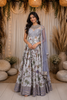 Grey Floral Printed and Embroidery Ethnic Gown