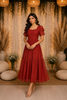 Red with Stripes Pattern and Short Sleeves Gown