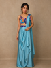 Aqua Blue Solid Design Satin Ready to Wear Draped Saree