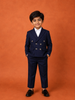 Navy Blue Striped Cotton Blend Coat Suit