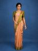 Peach Woven Design Pure Kanchipuram Silk Saree with Olive Green Floral Zari Border