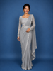 Grey Floral Embroidery Lyrca Ready To Wear Saree with Designer Blouse