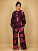 Wine Salwar Suit Adorned with Printed Flower Design, with Closed Collar and 3/4 Sleeve