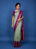 Pastel Green Floral Design With Purple Zari Woven Soft Silk Saree