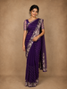 Purple Floral Sequins Embroidered Beads Work Net Saree