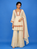 White Cotton Sharara Salwar Suit Adorned with Floral Printed Designs, with 3/4 Sleeve