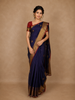 Navy Blue With Red Border Zari Butta Kanchipuram Silk Saree