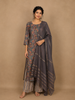 Grey Floral Designed Semi Silk Salwar Suit