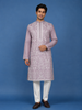 Lavender Floral Embroidery Raw Silk Kurta Set With Pant