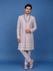Lavender Cotton Floral Designed Sherwani Suit
