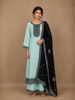 Light Blue Solid Design Silk Blend Salwar Suit With Dupatta