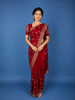 Deep Maroon Floral Embroidered Chiffon Saree