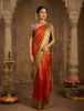 Vermilion Red Abstract Zari Woven Design Pure Kanchipuram Silk Bridal Saree with Contrast Gold Border