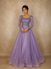 Lavender Sequins Embellished Design Net Ball Gown with Full Sleeves