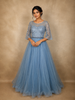 Dusty Blue Floral Sequin Embellished Net Designer Gown