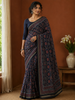 Deep Navy Blue Ajrakh Printed Design Cotton Casual Wear Saree