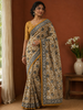 Mustard Yellow Floral Vine Printed Design Cotton Casual Wear Saree